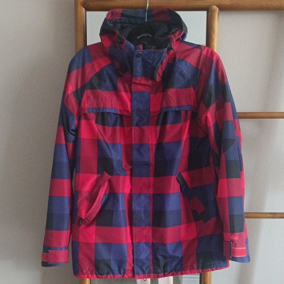 Vans Jackets & Blazers - Vans Utility Vibrant Plaid Blue And Red Hooded Rain Jacket Size M Unisex
